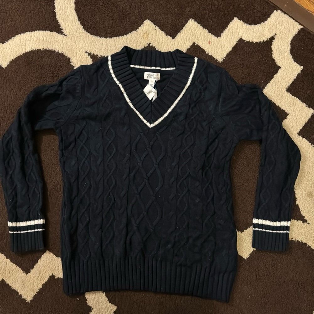 Navy blue V neck sweater